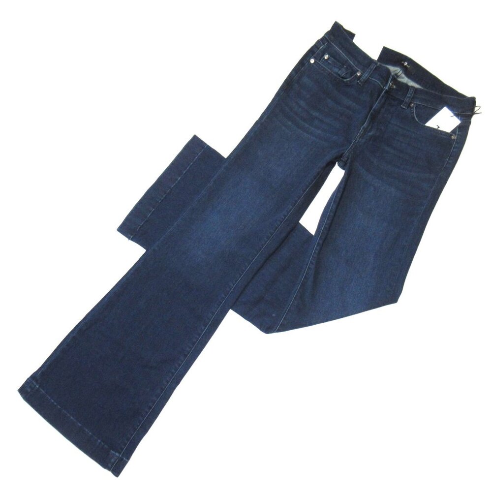 NWT 7 For All Mankind Dojo in Blue Black Santiago Trouser Flare Stretch Jeans 25